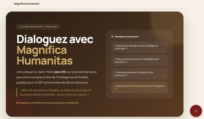 chatbot dédié à l'encyclique magnifica humanitas